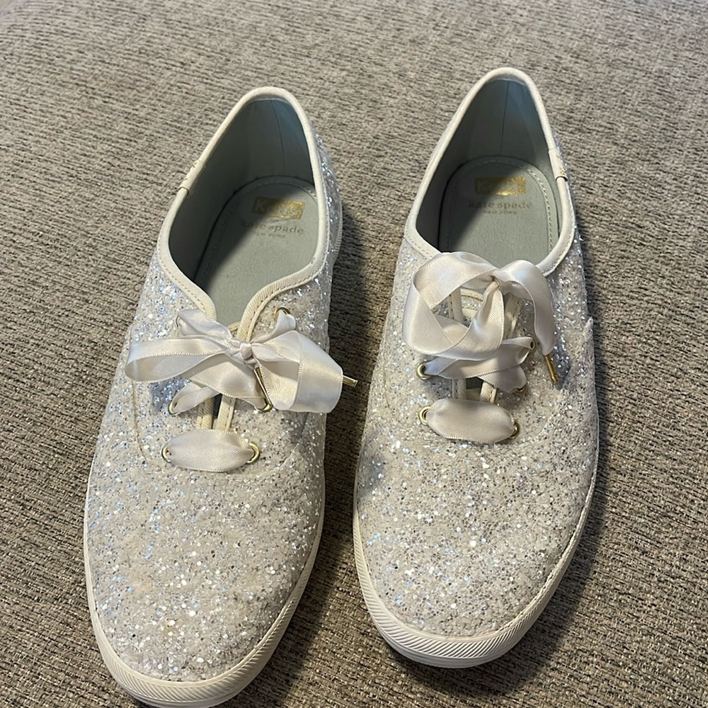 KEDS x KATE SPADE Silver Sparkle Lace Up Champion Glitter Sneakers Size 11